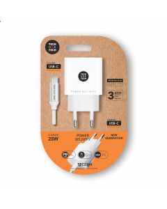 Cargador 25 w ultrarrápido pd + cable usb-c blanco