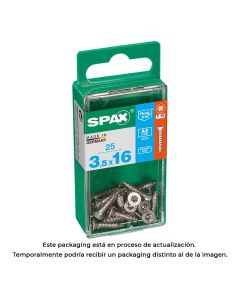 Caja 25 unid. tornillo madera spax cabeza plana inox a2 3,5x16mm spax