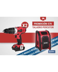 PACK DE TALADRO PERCUTOR (2 UDS.) Y ALTAVOZ BLUETOOTH COFAN