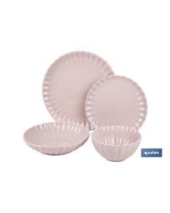 VAJILLA DE PORCELANA EN RELIEVE COLOR ROSA NUDE ESMALTADO  16 PIEZAS COFAN
