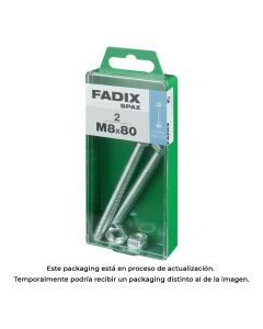 Caja m 2 unid. tornillo metrica cab hex+tuerca cinc m 8x80mm fadix