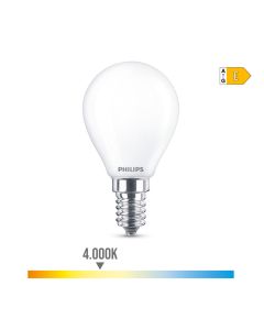 Bombilla esferica led e14 6,5w 806lm 4000k luz dia ø4,5x8cm philips