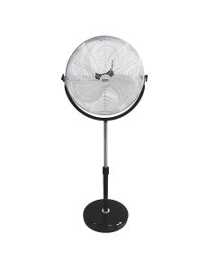 Ventilador de pie industrial, con base circular. cromado/negro potencia: 120w aspas: ø50cm altura regulable 118-148cm edm