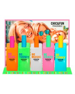 Expositor sorpresa chic & fun gratis por la compra de 25 fragancias 50ml. chic & fun