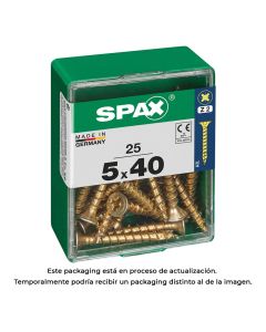 Caja 25 uds. tornillo madera spax cab. plana yellox 5,0x40mm spax