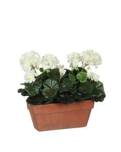 Geranio pvc blanco en jardinera para balcon 29x13x40cm