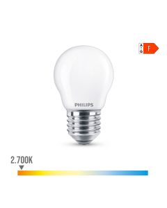 Bombilla esferica led e27 4,3w 470lm 2700k luz calida ø4,5x8,2cm philips