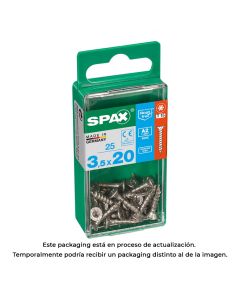 Caja 25 unid. tornillo madera spax cabeza plana inox a2 3,5x20mm spax