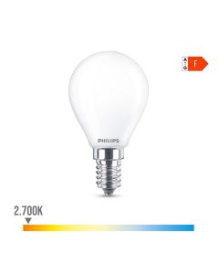 Bombilla esferica led e14 4,3w 470lm 2700k luz calida ø4,5x8,2cm philips