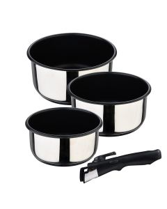 Set 3 cazos (ø16x8cm/ø18x9cm/ø20x10cm) acero inoxidable click & cook bergner