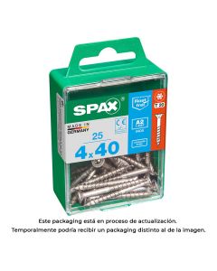 Caja 25 unid. tornillo madera spax cabeza plana inox a2 4,0x40mm spax