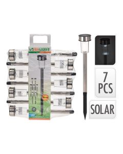Estaca solar de jardin, acero inoxidable,1 led ip44 ø4,6 x 36,5 cm, pack 7 unidades