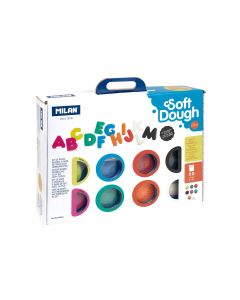 Maletín con 8 botes de 59g de pasta blanda soft dough con herramientas "muchas letras" milan