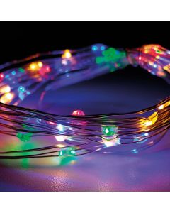 Guirnalda a pilas fija 40 leds cable alambre plateado luz multicolor 2,05m