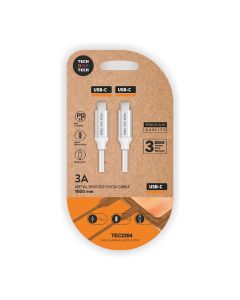 Cable pd blanco (usb-c a usb-c) nylon, 1m 3a tech one tech