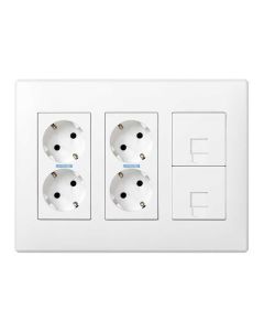 Caja con 4 schuko + 2 rj45, 500 cima superficie o empotrar blanca
