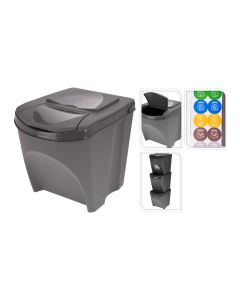 Sistema de 3 cubos de 22 litros reciclaje apilables 392x293x456mm