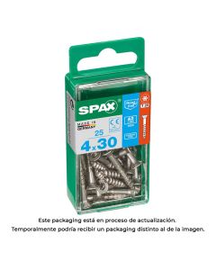 Caja 25 unid. tornillo madera spax cabeza plana inox a2 4,0x30mm spax