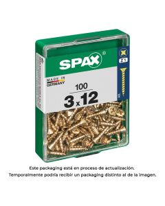 Caja 100 unid. tornillo madera spax cabeza plana yellox 3,0x12mm spax