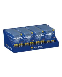 Expositor de carton de sobremesa varta he 30 blister lr06 aa 4 unid. + 13 blisters lr03 aaa 4 unid. varta 36x28x17cm