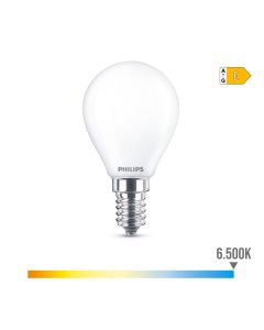 Bombilla esferica led e14 6,5w 806lm 6500k luz fria ø4,5x8cm philips