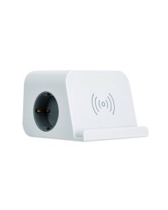 Base combiflat 2 tomas schuko 16a 250 v ~ + 2 usb a + 2 usb c + carga inalámbrica con soporte y fijación blanca