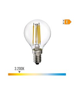 Bombilla esferica con filamento de led e14 4w 500lm 3200k luz calida ø4,5x7,8cm edm