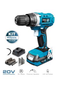Kit maletin taladro atornillador 20 v con 40 accesorios con batería y cargador
