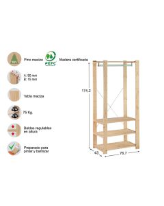 Kit vestidor evolution 76,5x38,5x174,5cm astigarraga