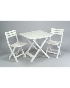 Set jardin mesa y dos sillas plegables blanco