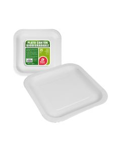 Pack con 25 unid. platos cuadrados blancos de cartón 23x23x2cm best products green