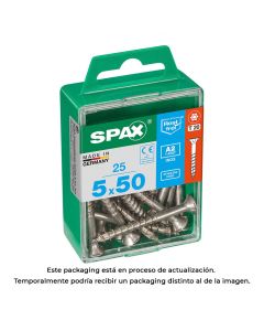 Caja 25 unid. tornillo madera spax cabeza plana inox a2 5,0x50mm spax