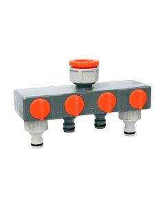 Adaptador de 4 vias para grifo de jardin con enchufes rapidos 19mm 3/4" edm