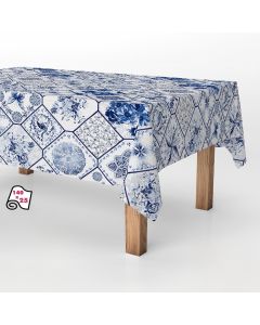 Rollo de mantel antimanchas cerámica azul 140cm x 25m exma