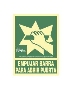 Cartel de evacuación "empujar barra para abrir puerta" clase b (pvc 0,7mm) 22.4x30cm normaluz