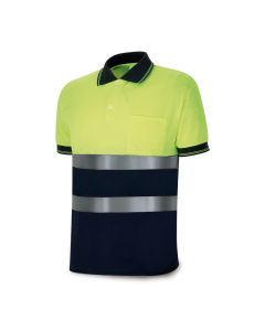 Polo amarillo fluorescente / azul marino, manga corta de alta visibilidad, s
