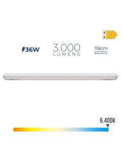 Regleta estanca led ip65 36 w 4034 lm 6500 k luz fria 8,6 x 118 x 6,6 cm