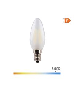 Bombilla de vela con filamento de led. cristal mate e14 4,5w 470lm 6400k luz fria ø3,5x9,8cm edm