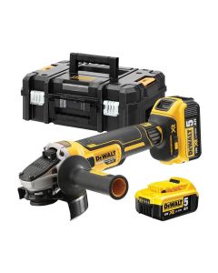 S.of. mini-amoladora sin escobillas xr 18v 125mm con 2 baterías li-ion 5ah, cargador y maletín tstak ii dcg405p2-qw dewalt