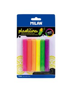 Blíster con 6 barritas de plastilina de colores de fluorescentes 70g milan