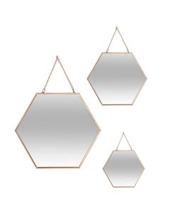 Set 3 espejos oro hexagonales 19,8x17,5cm/25x22,5cm/29,5x26cm