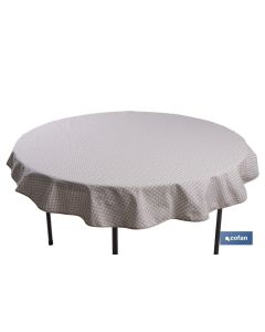 MANTEL REDONDO TOPOS BLANCOS  ANTIMANCHAS RESINADO CONFECCIONADO 50% ALGODÓN 50% POLIESTER 1,40 M COFAN
