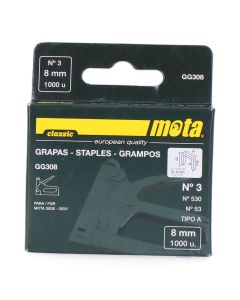 Grapas nº 3 de 8mm 1000 unid. espesor 0,7mm gg308 mota