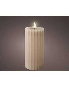 Vela de cera led color beige, superficie con relieve, ø7,5x17,3cm.