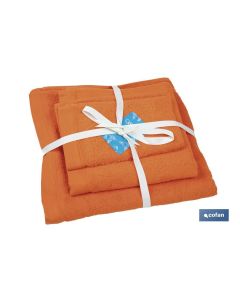 JUEGO DE 3 TOALLAS NARANJA 580 GM2  GAMA AMANECER 30X50  50X100  70X140 CM COFAN