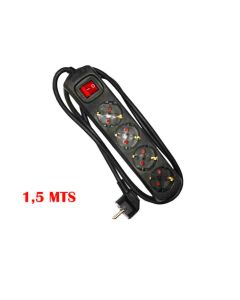 Base multiple 4 tomas t/tl 16a tipo f + interruptor 1,5m 3x1,5mm color negro